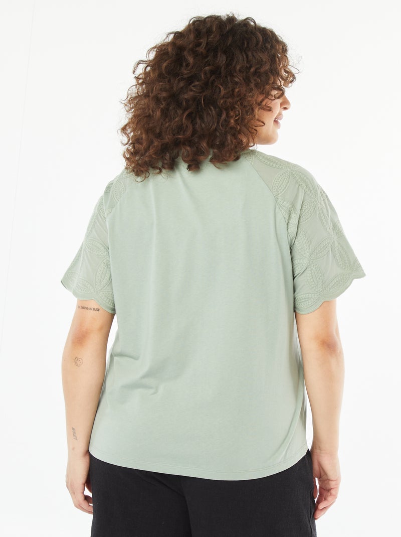 T-shirt à manches courtes en macramé VERT - Kiabi