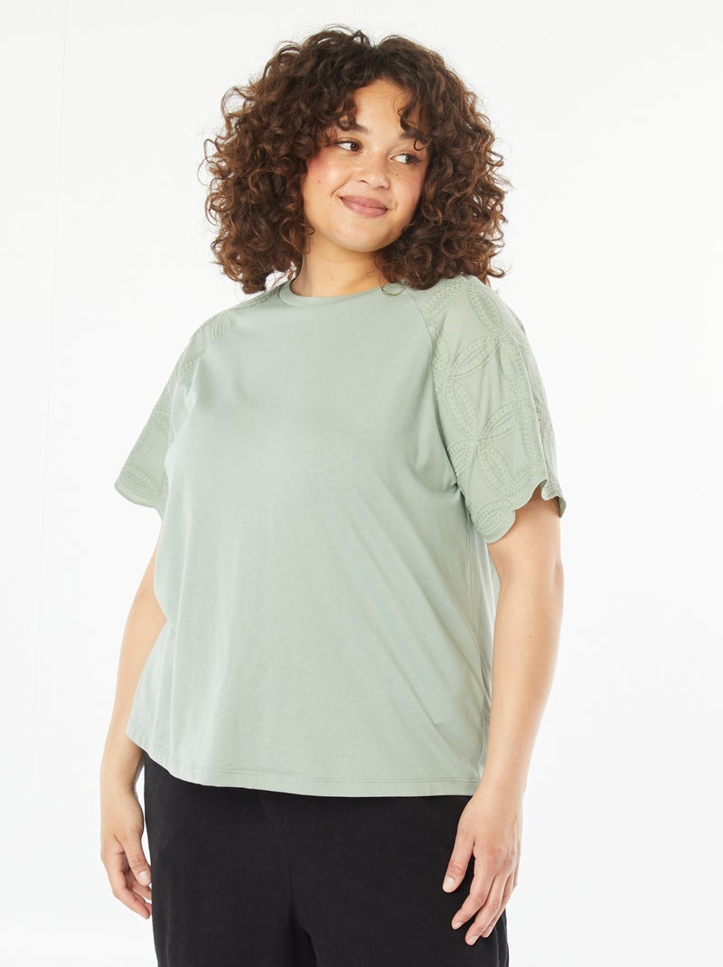 T-shirt à manches courtes en macramé VERT - Kiabi