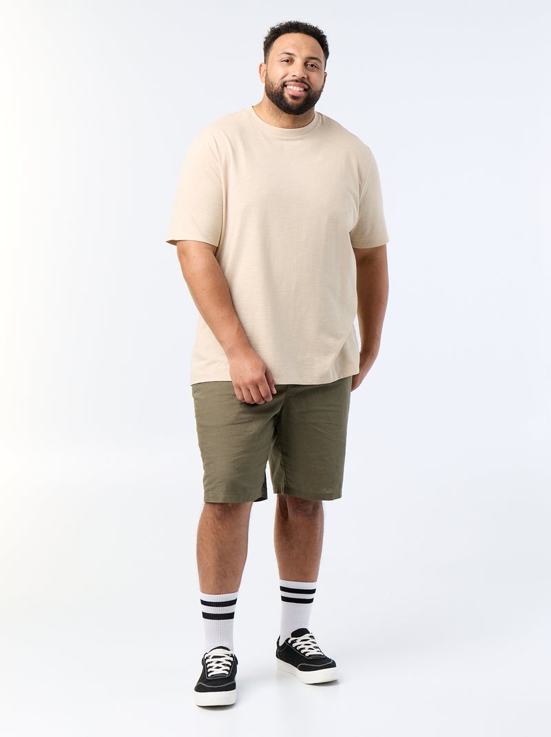 T-shirt à manches courtes en maille jersey fantaisie Beige - Kiabi