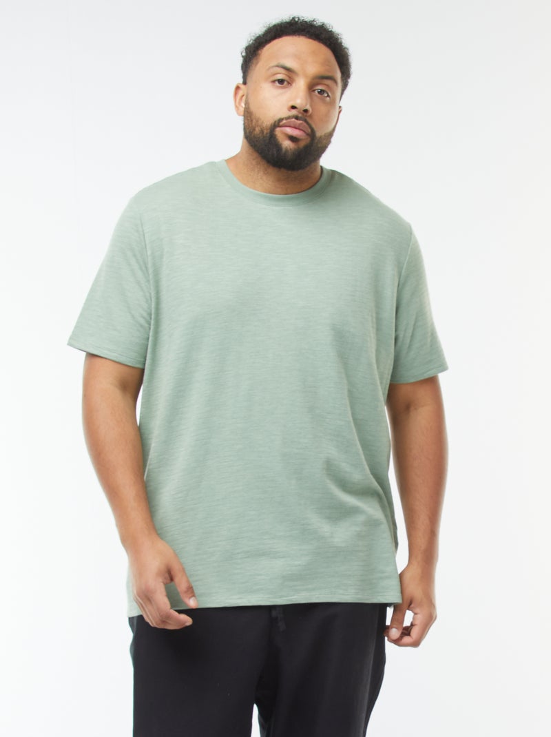 T-shirt à manches courtes en maille texturée Vert - Kiabi