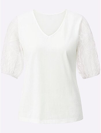 T shirt à manches courtes en modal et dentelle - Taille standard - Helline