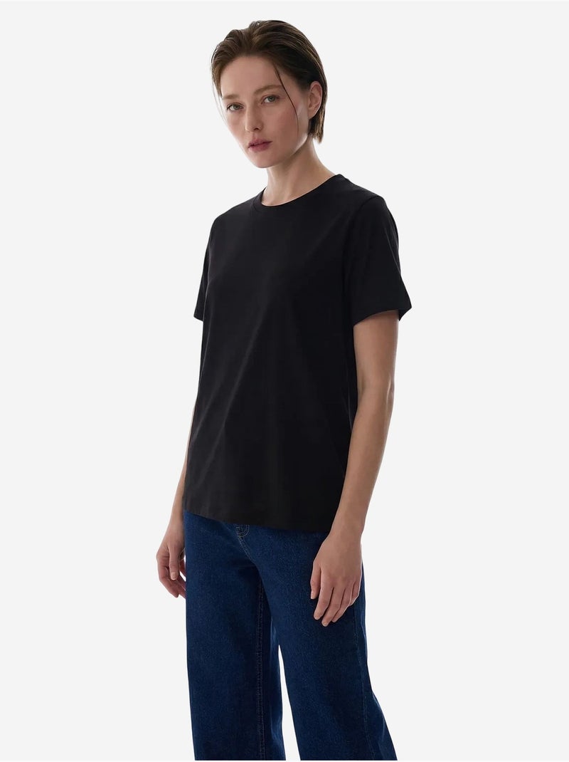 T-shirt à manches courtes en modal penti Noir - Kiabi