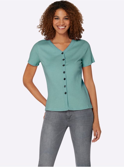 T-shirt à manches courtes en qualité côtelée avec col en V - Taille standard - Witt - Kiabi T-shirt à manches courtes en qualité côtelée avec col en V - Taille standard - Witt - Kiabi