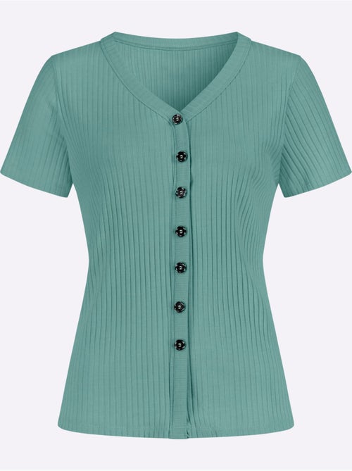 T-shirt à manches courtes en qualité côtelée avec col en V - Taille standard - Witt - Kiabi T-shirt à manches courtes en qualité côtelée avec col en V - Taille standard - Witt - Kiabi