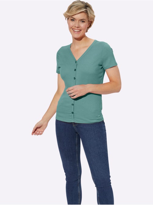 T-shirt à manches courtes en qualité côtelée avec col en V - Taille standard - Witt - Kiabi T-shirt à manches courtes en qualité côtelée avec col en V - Taille standard - Witt - Kiabi