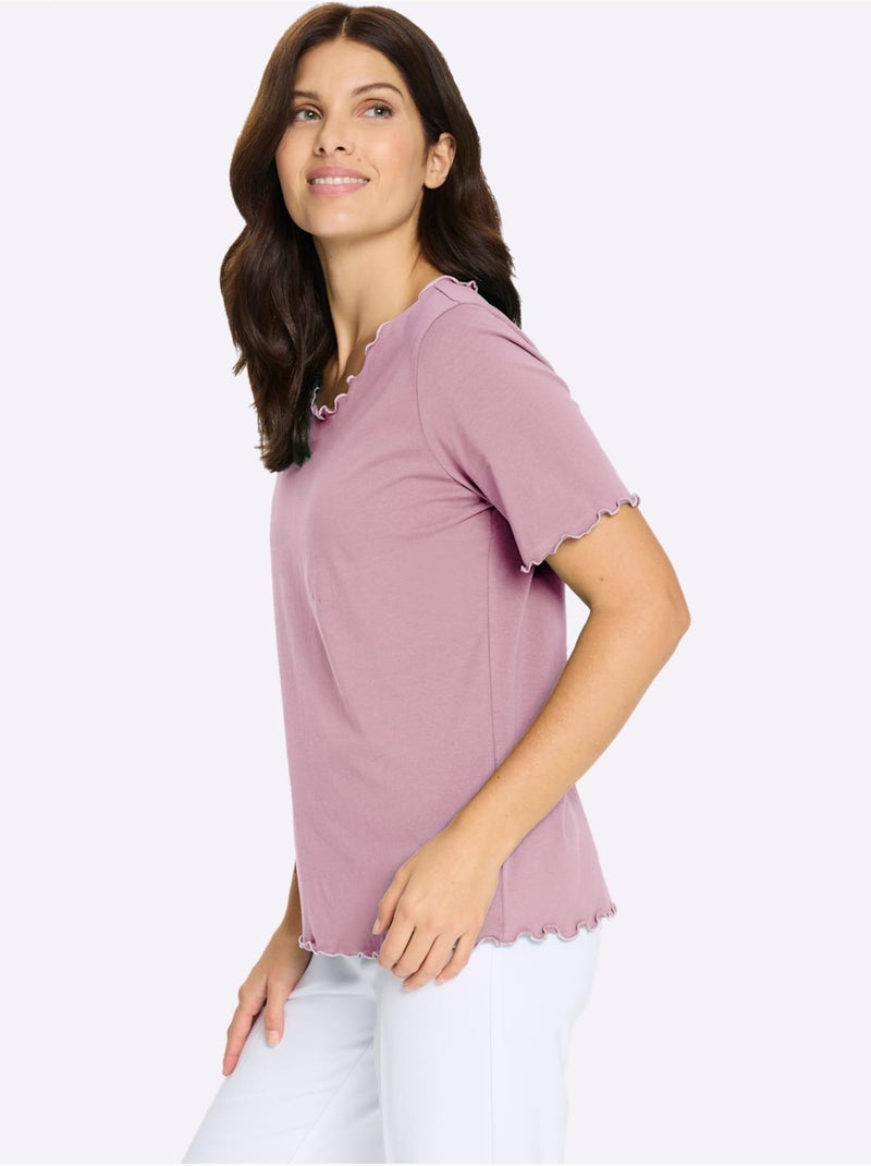 T-shirt à manches courtes en qualité douce avec finitions ondulées - Taille standard - Moda Vilona Rose - Kiabi