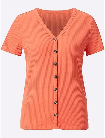 T-shirt à manches courtes en qualité côtelée avec col en V - Taille standard - Witt