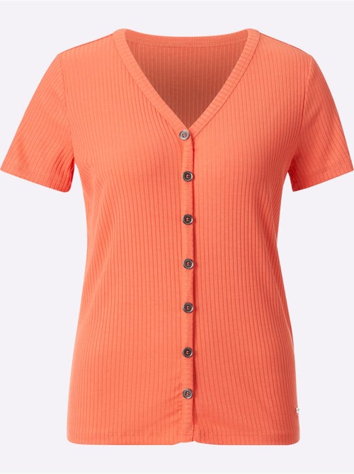 T-shirt à manches courtes en viscose avec col V et patte de boutonnage - Taille standard - Witt - Kiabi T-shirt à manches courtes en viscose avec col V et patte de boutonnage - Taille standard - Witt - Kiabi