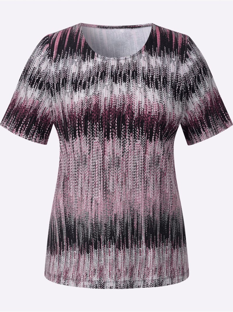 T-shirt à manches courtes en viscose avec imprimé original - Taille standard - Witt Gris Rose - Kiabi