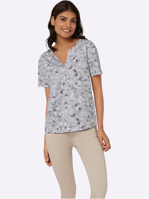 T-shirt à Manches Courtes Encolure Arrondie Avec Petit V - Taille Standard - Moda Vilona - Kiabi