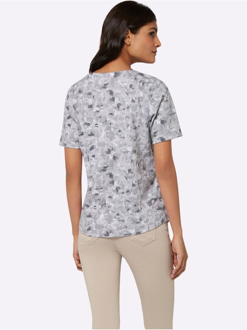 T-shirt à Manches Courtes Encolure Arrondie Avec Petit V - Taille Standard - Moda Vilona - Kiabi