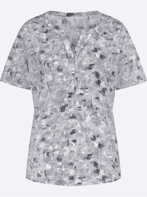 T-shirt à Manches Courtes Encolure Arrondie Avec Petit V - Taille Standard - Moda Vilona - Kiabi