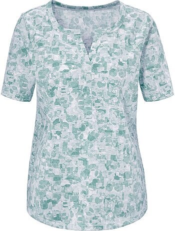 T-shirt à Manches Courtes Encolure Arrondie Avec Petit V - Taille Standard - Moda Vilona