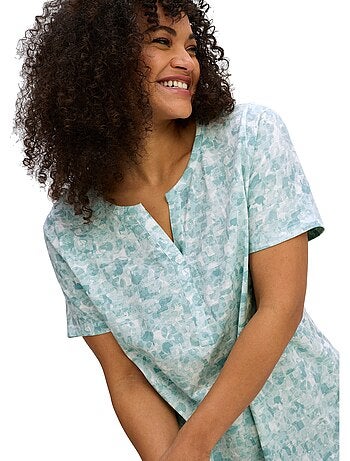 T-shirt à Manches Courtes Encolure Arrondie Avec Petit V - Taille Standard - Moda Vilona