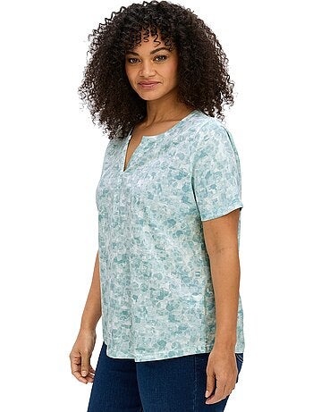 T-shirt à Manches Courtes Encolure Arrondie Avec Petit V - Taille Standard - Moda Vilona