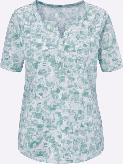 T-shirt à Manches Courtes Encolure Arrondie Avec Petit V - Taille Standard - Moda Vilona - Kiabi