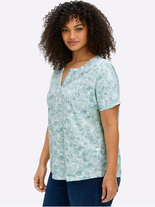 T-shirt à Manches Courtes Encolure Arrondie Avec Petit V - Taille Standard - Moda Vilona - Kiabi