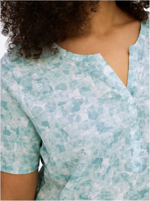 T-shirt à Manches Courtes Encolure Arrondie Avec Petit V - Taille Standard - Moda Vilona - Kiabi