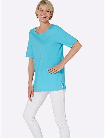 T-shirt à manches courtes encolure en U avec fentes décoratives - Taille standard - Moda Vilona