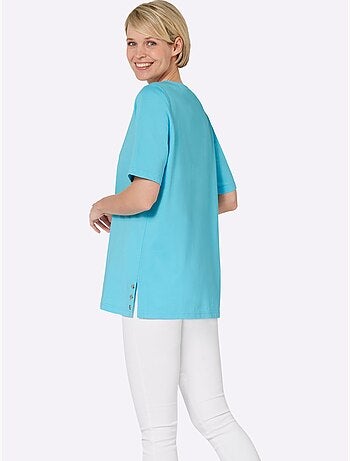 T-shirt à manches courtes encolure en U avec fentes décoratives - Taille standard - Moda Vilona