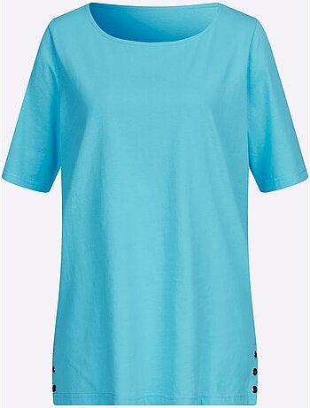 T-shirt à manches courtes encolure en U avec fentes décoratives - Taille standard - Moda Vilona