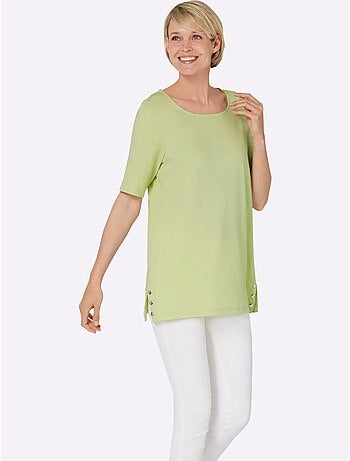 T-shirt à manches courtes encolure en U avec fentes décoratives - Taille standard - Moda Vilona