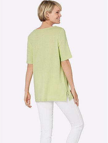 T-shirt à manches courtes encolure en U avec fentes décoratives - Taille standard - Moda Vilona