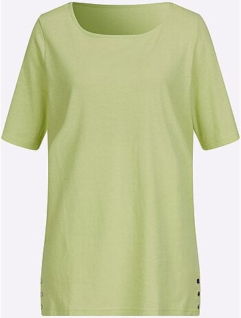 T-shirt à manches courtes encolure en U avec fentes décoratives - Taille standard - Moda Vilona