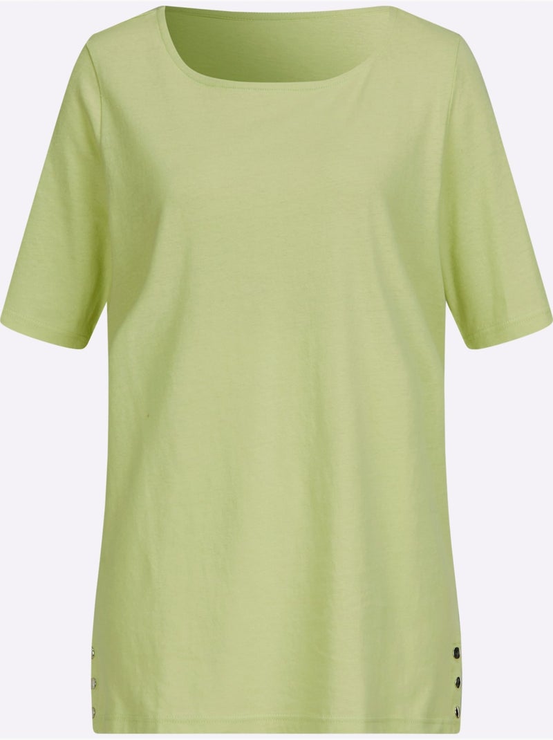 T-shirt à Manches Courtes Encolure En U - Taille Standard - Moda Vilona Vert pistache - Kiabi