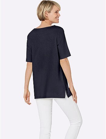 T-shirt à manches courtes encolure en U avec fentes décoratives - Taille standard - Moda Vilona