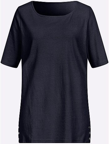 T-shirt à manches courtes encolure en U avec fentes décoratives - Taille standard - Moda Vilona