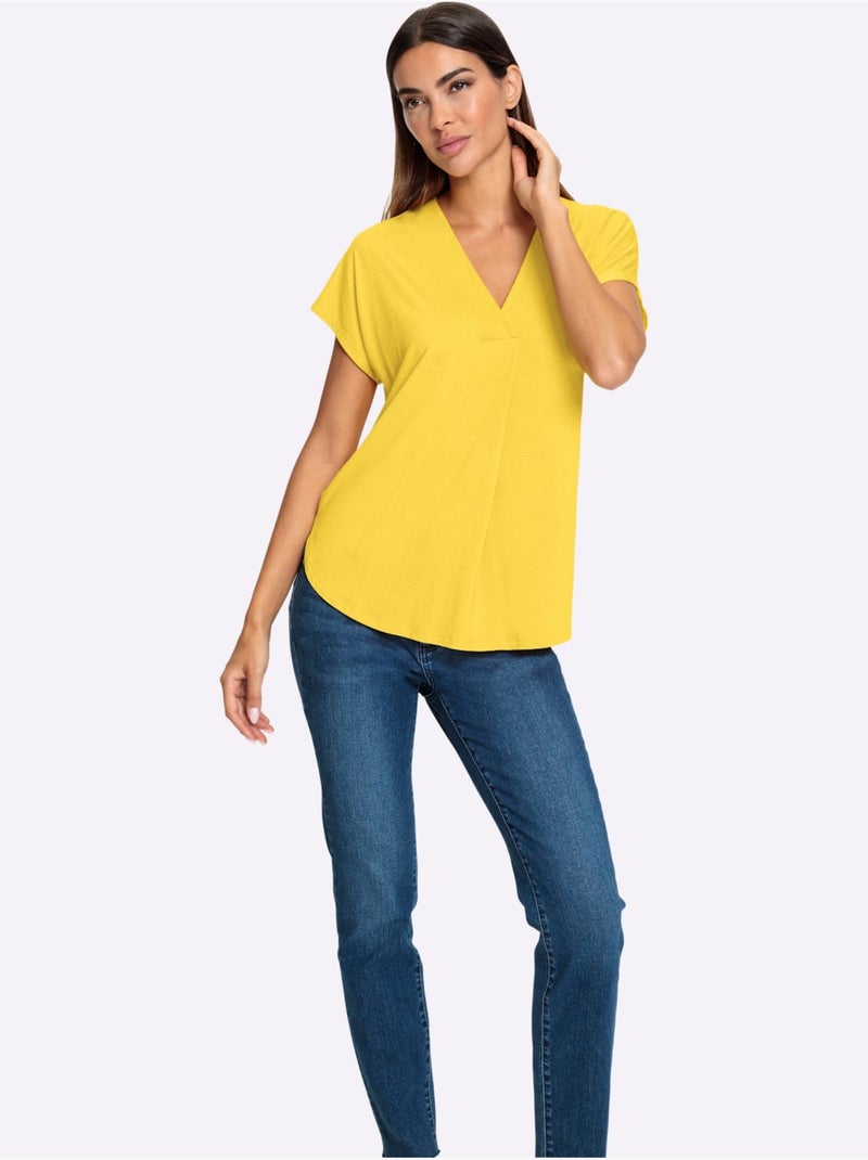 T-shirt à Manches Courtes Encolure En V Chevauchante - Taille Standard - Helline Jaune - Kiabi