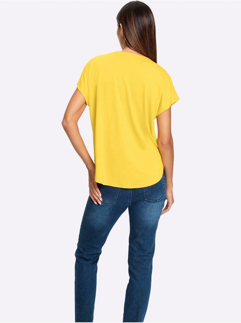 T-shirt à Manches Courtes Encolure En V Chevauchante - Taille Standard - Helline Jaune - Kiabi