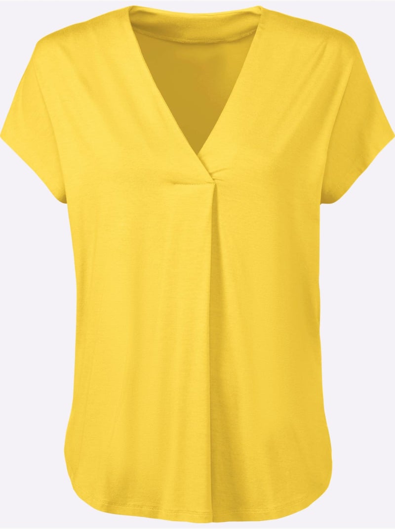 T-shirt à Manches Courtes Encolure En V Chevauchante - Taille Standard - Helline Jaune - Kiabi
