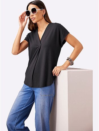T-shirt à Manches Courtes Encolure En V Chevauchante - Taille Standard - Helline