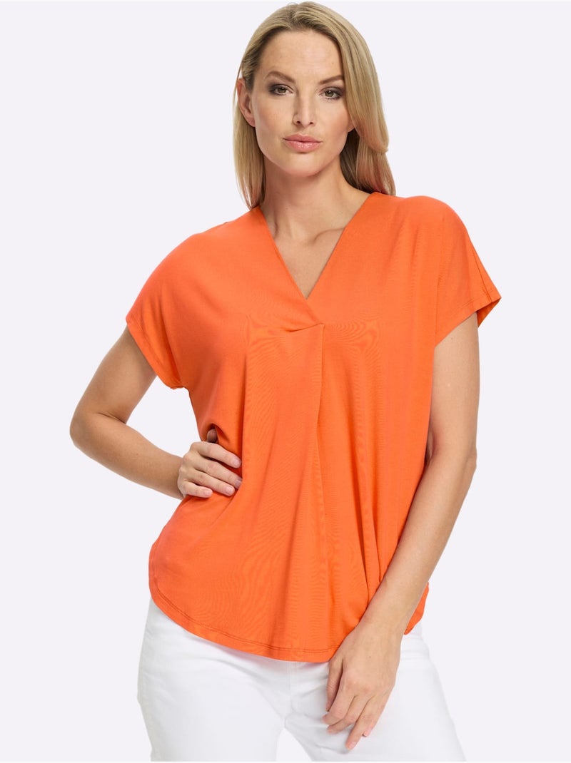 T-shirt à Manches Courtes Encolure En V Chevauchante - Taille Standard - Helline Orange - Kiabi