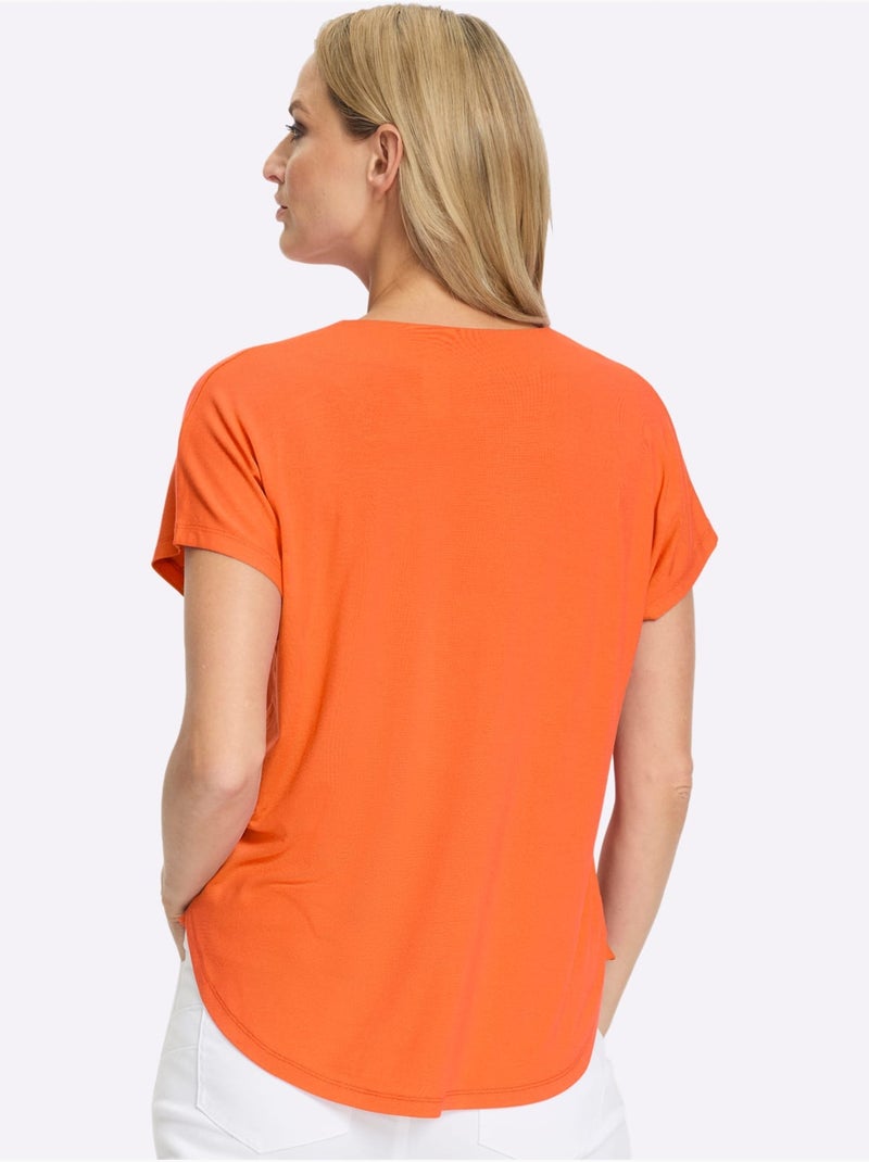 T-shirt à Manches Courtes Encolure En V Chevauchante - Taille Standard - Helline Orange - Kiabi