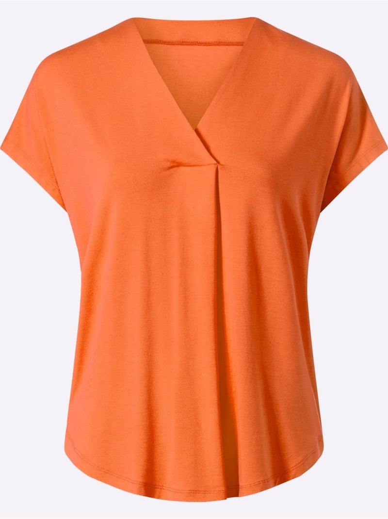 T-shirt à Manches Courtes Encolure En V Chevauchante - Taille Standard - Helline Orange - Kiabi