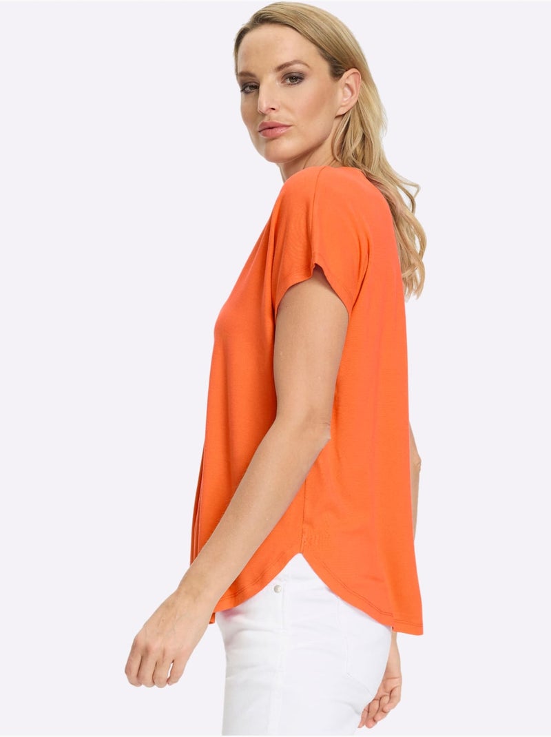 T-shirt à Manches Courtes Encolure En V Chevauchante - Taille Standard - Helline Orange - Kiabi