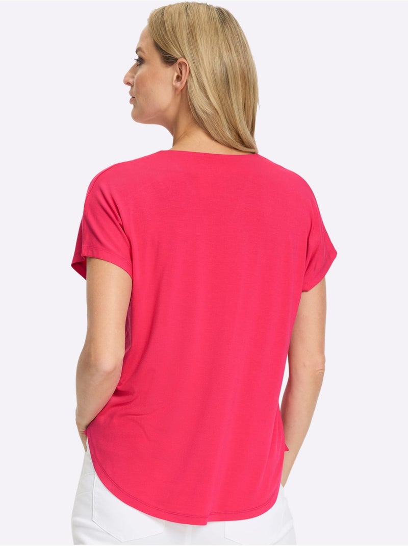 T-shirt à Manches Courtes Encolure En V Chevauchante - Taille Standard - Helline Rose fushia - Kiabi
