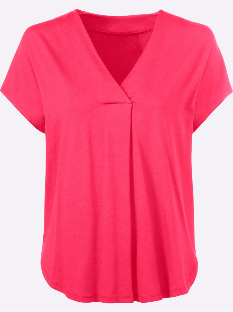 T-shirt à Manches Courtes Encolure En V Chevauchante - Taille Standard - Helline Rose fushia - Kiabi