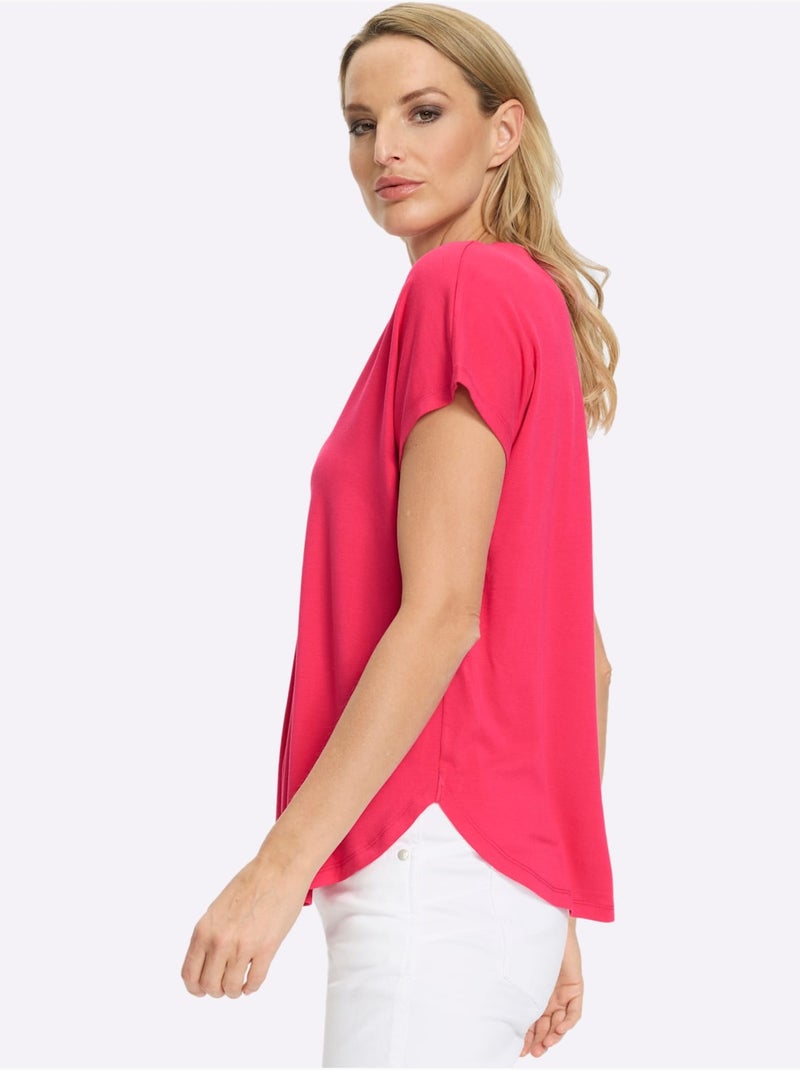 T-shirt à Manches Courtes Encolure En V Chevauchante - Taille Standard - Helline Rose fushia - Kiabi