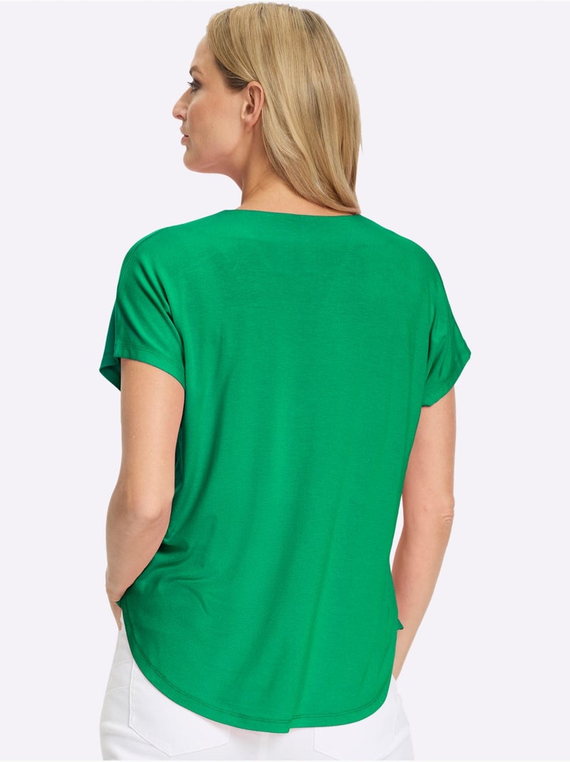 T-shirt à Manches Courtes Encolure En V Chevauchante - Taille Standard - Helline Vert - Kiabi