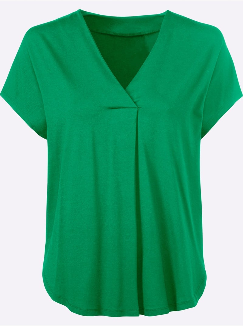 T-shirt à Manches Courtes Encolure En V Chevauchante - Taille Standard - Helline Vert - Kiabi