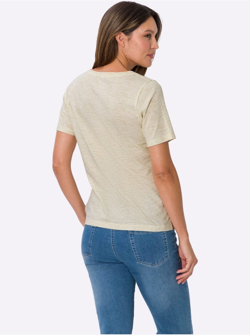 T-shirt à manches courtes encolure en V et effet chiné - Taille standard - Moda Vilona Sable - Kiabi