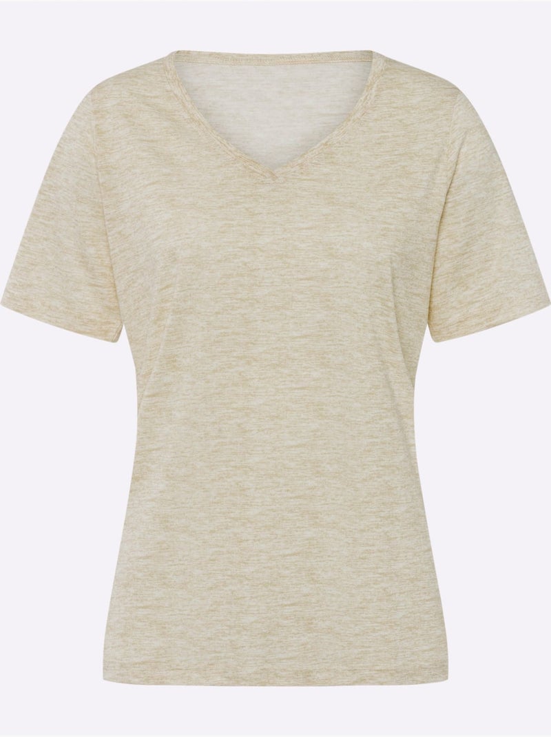 T-shirt à manches courtes encolure en V et effet chiné - Taille standard - Moda Vilona Sable - Kiabi