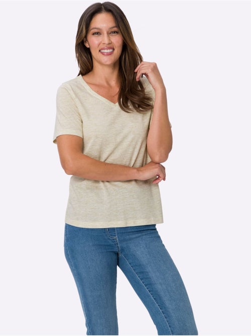 T-shirt à manches courtes encolure en V et effet chiné - Taille standard - Moda Vilona - Kiabi T-shirt à manches courtes encolure en V et effet chiné - Taille standard - Moda Vilona - Kiabi