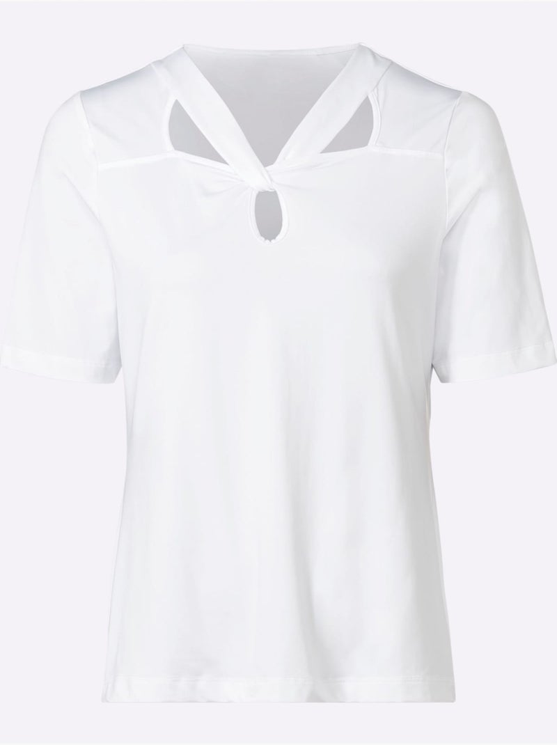 T-shirt à Manches Courtes Encolure Raffinée - Taille Standard - Helline Blanc - Kiabi