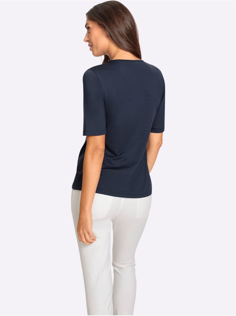 T-shirt à Manches Courtes Encolure Raffinée - Taille Standard - Helline Bleu marine - Kiabi