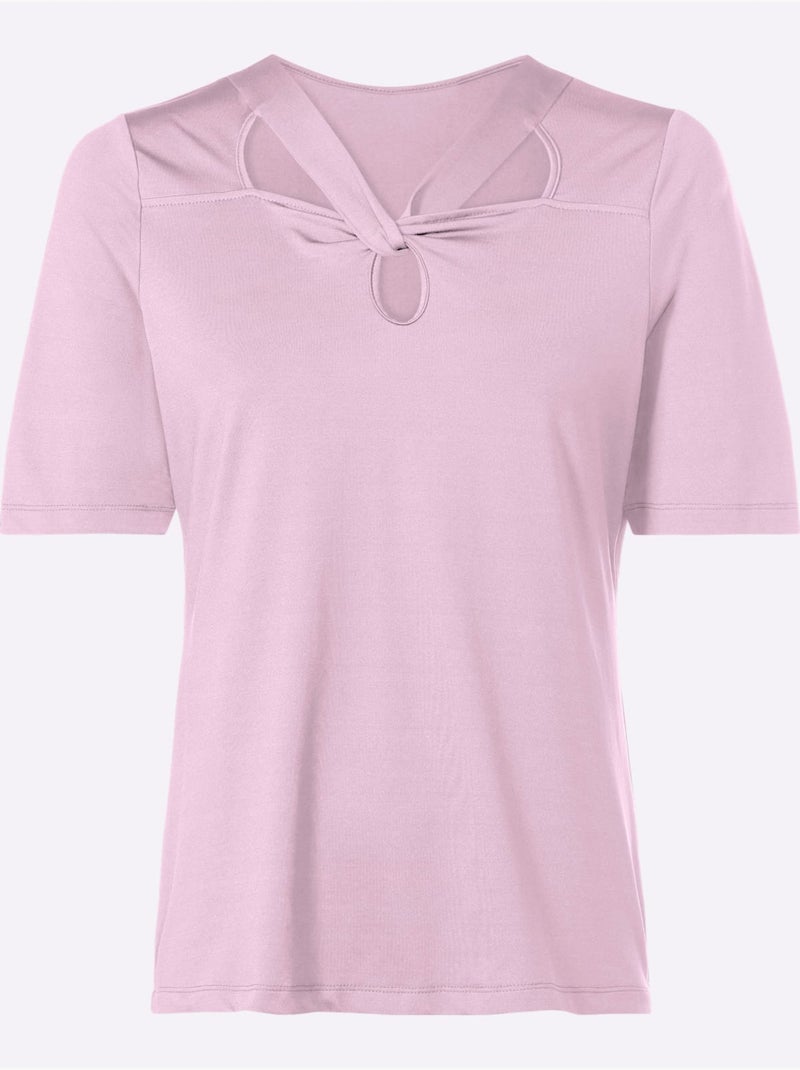 T-shirt à Manches Courtes Encolure Raffinée - Taille Standard - Helline Rose - Kiabi